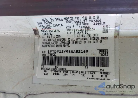 1995 Ford F150 from USA, damaged, VIN 1FTDF15Y9SNA52169